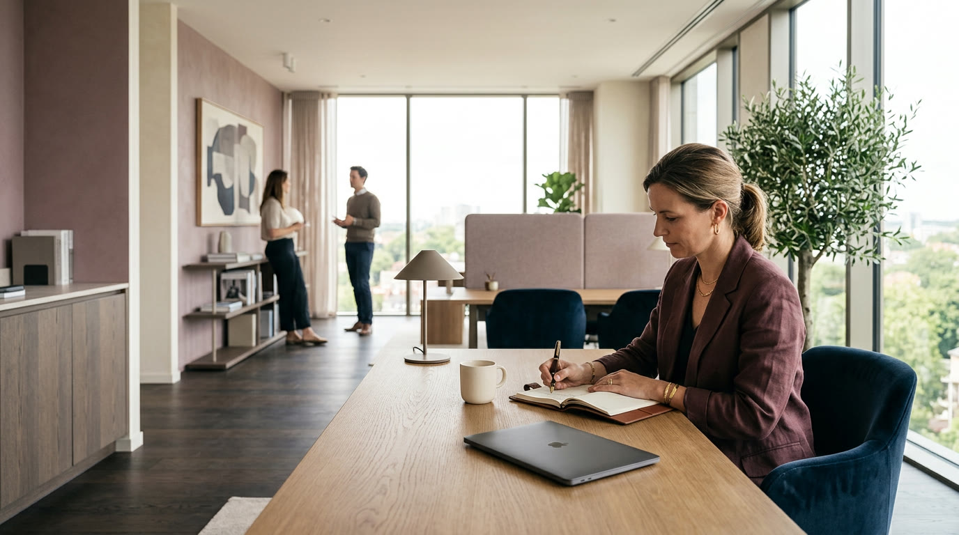 Espace de travail professionnel lumineux aménagé par l’atelier